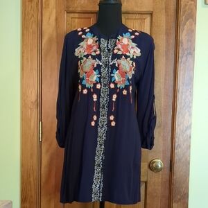 Solitaire Blue Embroidered 3/4 Sleeve Dress/Tunic